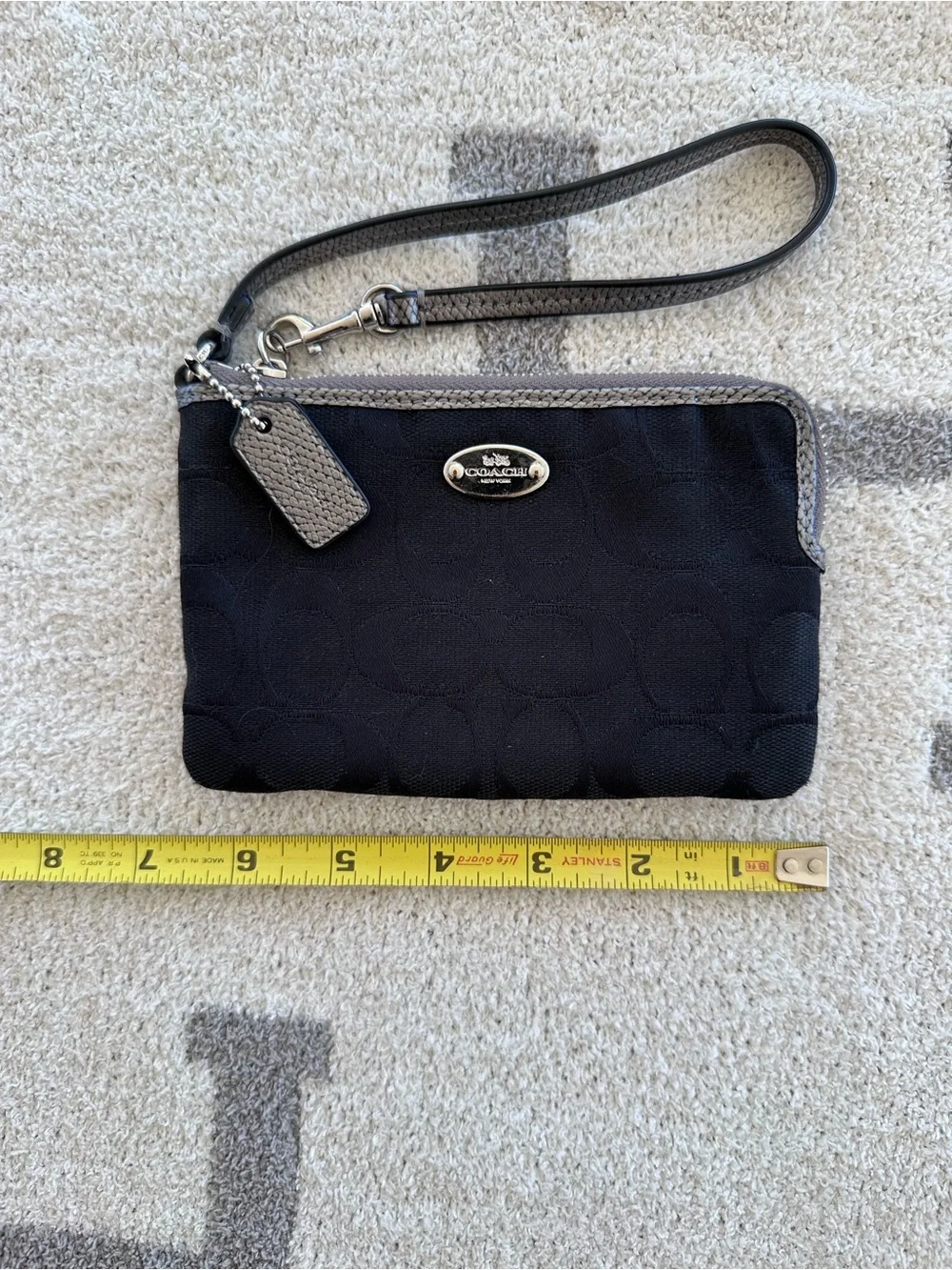 Coach Black Wristlet with Gray Leather Trim